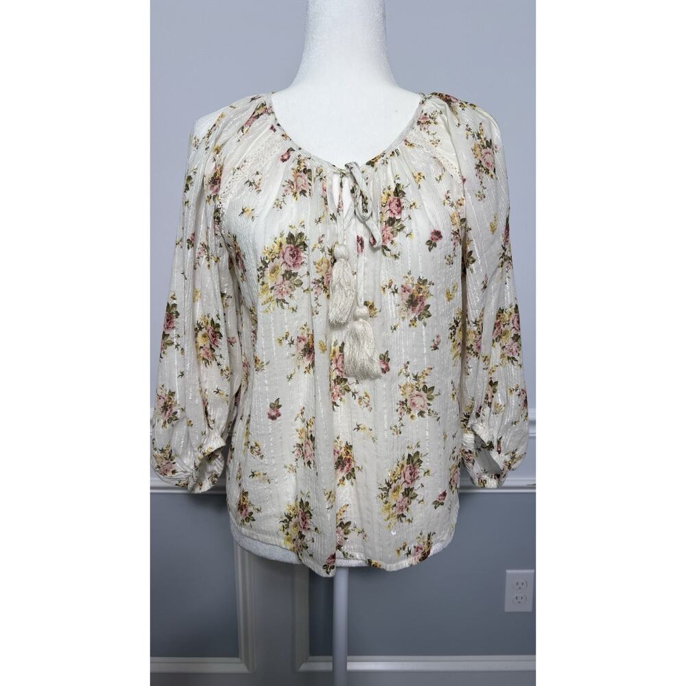 LOVESTITCH (S) Bohemian Floral Peasant Blouse-Semi Sheer-Cottagecore-Romantic-